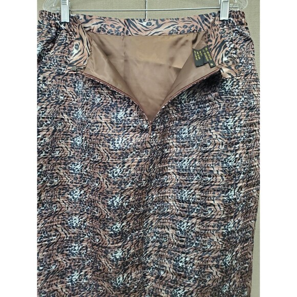 Terramina Collection Brown Animal Print Micro-Pleated Midi Pencil Skirt Size 16 - Picture 3 of 4
